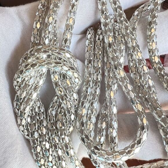 Shiny Silver Tone Long Double Strand Knotted Snake Chain‎ Necklace 39 in - Picture 4 of 12